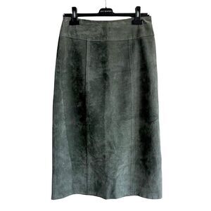 VINTAGE Suede Midi Pencil Skirt Sage Green 12